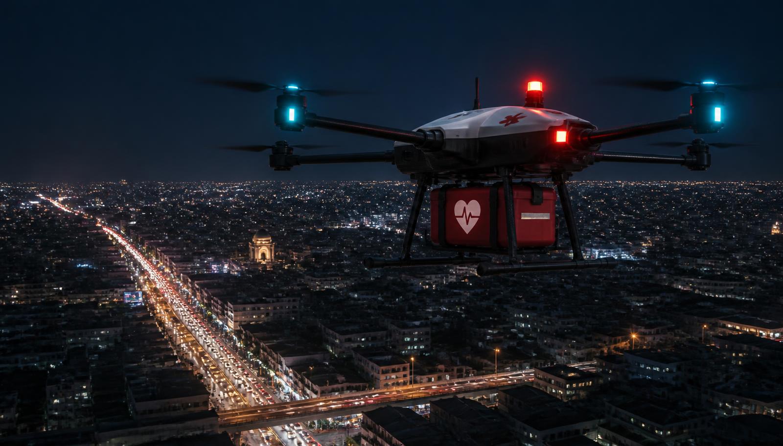 Aero Med emergency response drone over Delhi